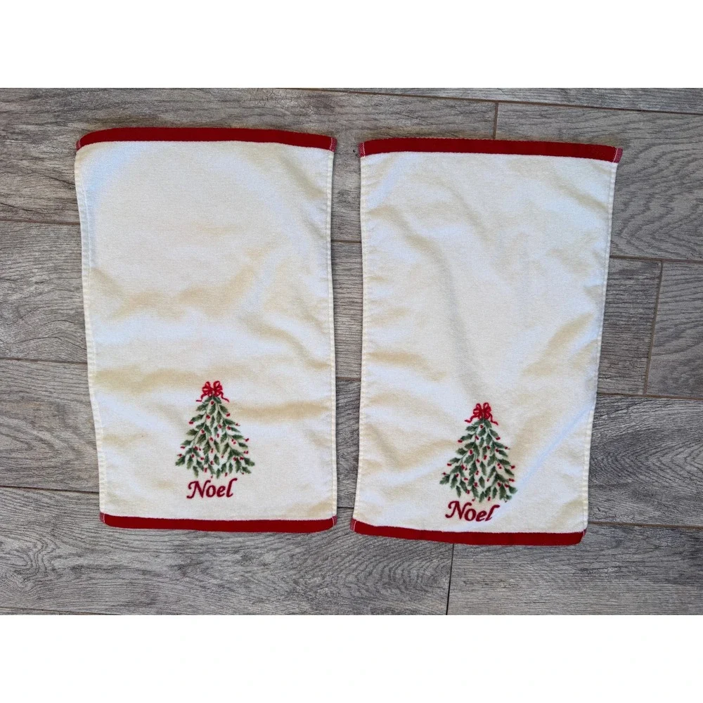 Lenox Set‎ of 2 Hand Towels Christmas Tree Noel Holiday Tea Bath Towel Fingertip